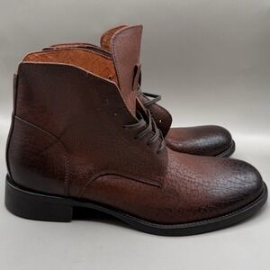 Robert Graham Leather Embossed Ankle Lace Up Boots Brown Italy Men's 12 D NWT